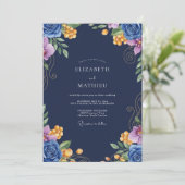 Invitation Mariage Fleur de Cobalt Navy (Debout devant)