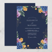 Invitation Mariage Fleur de Cobalt Navy (Devant / Derrière)
