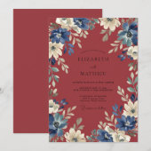 Invitation Mariage Fleur de Cobalt Rubis (Devant / Derrière)