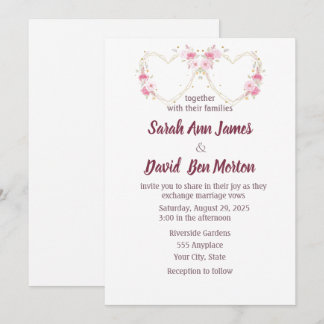 Invitation Mariage Fleur de Cœur Rose Pâle Aquarelle 