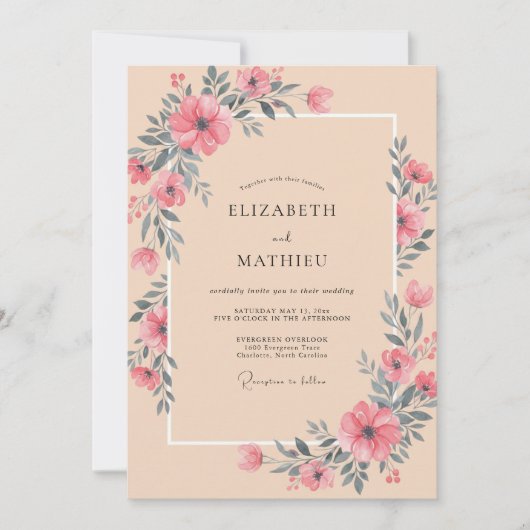 Invitation Mariage Fleur de Corail (Devant)