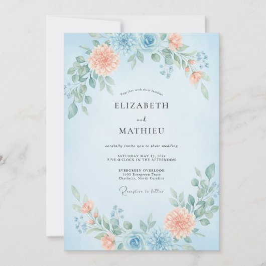Invitation Mariage Fleur de Corail Azur (Devant)