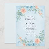 Invitation Mariage Fleur de Corail Azur (Devant / Derrière)