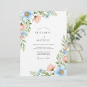 Invitation Mariage Fleur de Corail Bleu Ciel (Debout devant)
