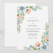 Invitation Mariage Fleur de Corail Bleu Ciel (Devant / Derrière)