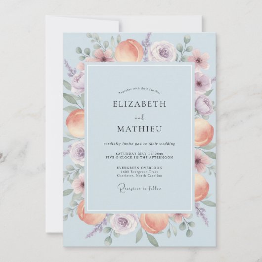 Invitation Mariage Fleur de Corail Bleu Ciel Doux (Devant)