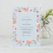 Invitation Mariage Fleur de Corail Bleu Ciel Doux (Debout devant)