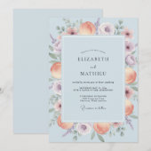 Invitation Mariage Fleur de Corail Bleu Ciel Doux (Devant / Derrière)