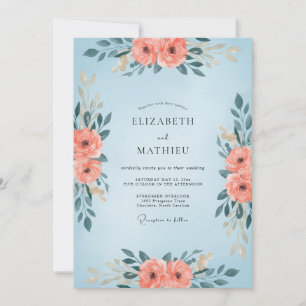 Invitation Mariage Fleur de Corail Bleu Poudré