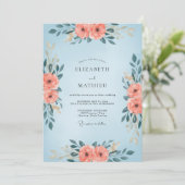 Invitation Mariage Fleur de Corail Bleu Poudré (Debout devant)