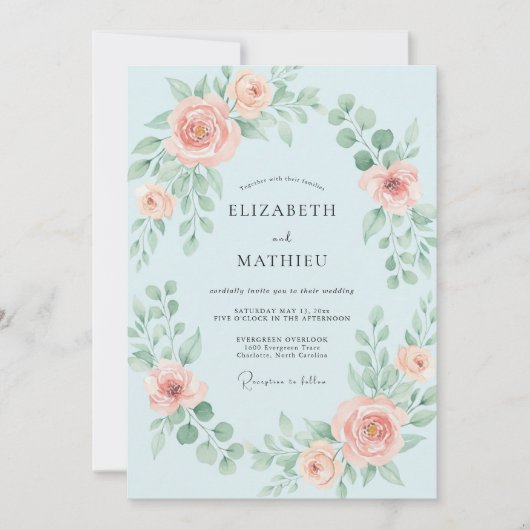 Invitation Mariage Fleur de Corail Bleuet (Devant)