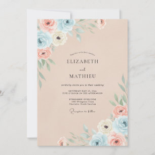 Invitation Mariage Fleur de Corail Champagne