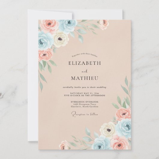 Invitation Mariage Fleur de Corail Champagne (Devant)