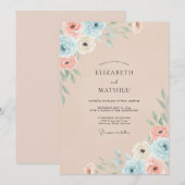Invitation Mariage Fleur de Corail Champagne (Devant / Derrière)