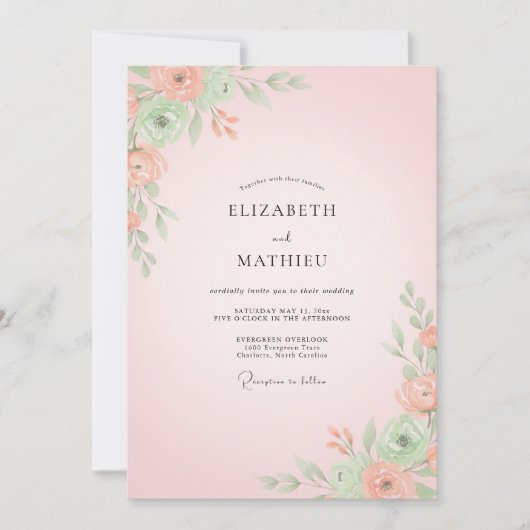 Invitation Mariage Fleur de Corail Chaud (Devant)