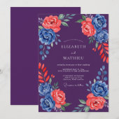Invitation Mariage Fleur de Corail Cobalt Deep Purple (Devant / Derrière)