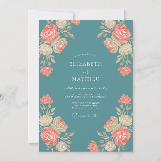 Invitation Mariage Fleur de Corail d'Acier (Devant)