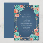 Invitation Mariage Fleur de Corail d'Ardoise (Devant / Derrière)