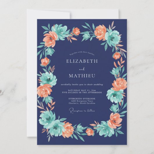 Invitation Mariage Fleur de Corail de Minuit (Devant)