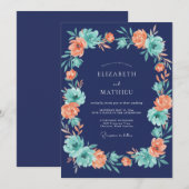 Invitation Mariage Fleur de Corail de Minuit (Devant / Derrière)
