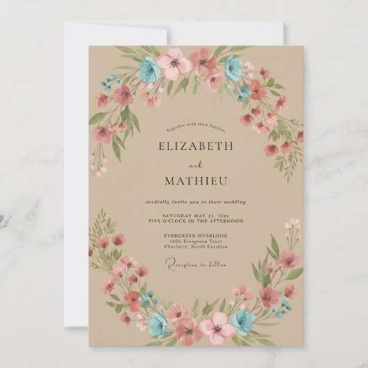 Invitation Mariage Fleur de Corail de Sable (Devant)