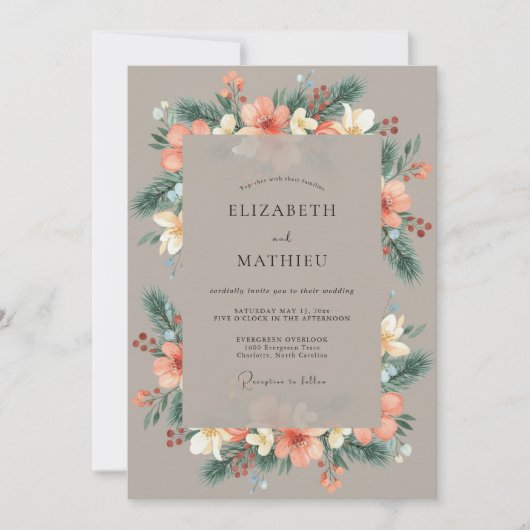 Invitation Mariage Fleur de Corail Délicate (Devant)