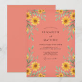 Invitation Mariage Fleur de Corail en Fleur (Devant / Derrière)