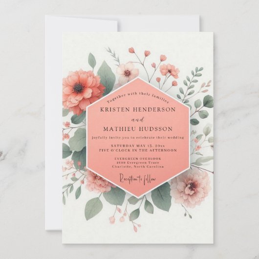 Invitation Mariage Fleur de Corail en Fleur (Devant)