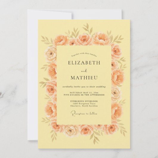 Invitation Mariage Fleur de Corail et Pêche (Devant)