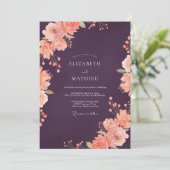 Invitation Mariage Fleur de Corail Eucalyptus Prune (Debout devant)