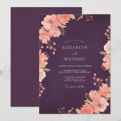 Invitation Mariage Fleur de Corail Eucalyptus Prune (Devant / Derrière)