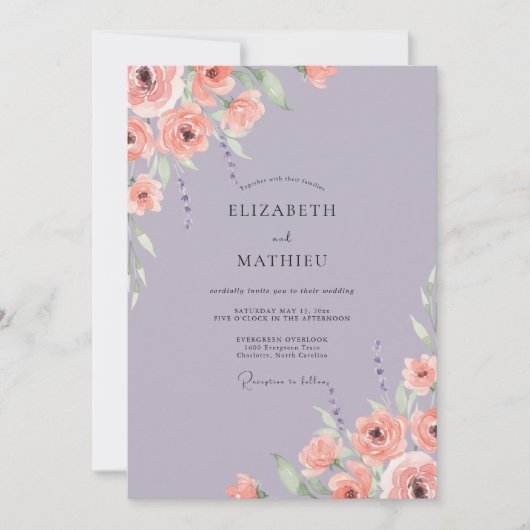 Invitation Mariage Fleur de Corail Lilas (Devant)