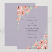 Invitation Mariage Fleur de Corail Lilas (Devant / Derrière)