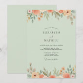 Invitation Mariage Fleur de Corail Menthe Pâle (Devant / Derrière)