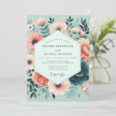 Invitation Mariage Fleur de Corail Menthe Romantique (Debout devant)