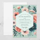 Invitation Mariage Fleur de Corail Menthe Romantique (Devant / Derrière)