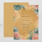 Invitation Mariage Fleur de Corail Ocre (Devant / Derrière)