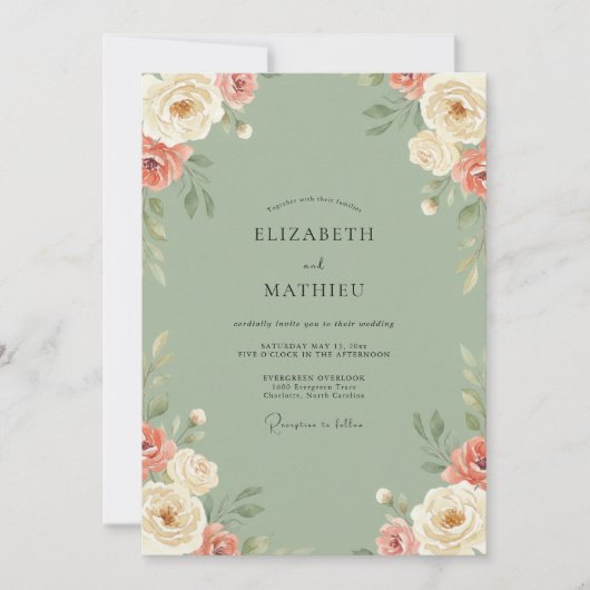 Invitation Mariage Fleur de Corail Olive (Devant)