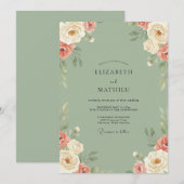 Invitation Mariage Fleur de Corail Olive (Devant / Derrière)