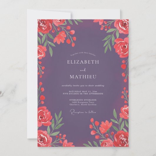 Invitation Mariage Fleur de Corail Prune (Devant)