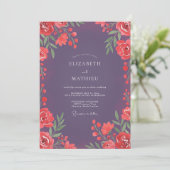 Invitation Mariage Fleur de Corail Prune (Debout devant)