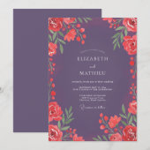 Invitation Mariage Fleur de Corail Prune (Devant / Derrière)