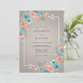 Invitation Mariage Fleur de Corail Romantique Sarcelle (Debout devant)