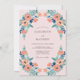 Invitation Mariage Fleur de Corail Rose Céleste