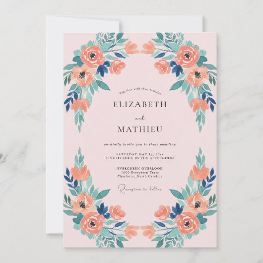 Invitation Mariage Fleur de Corail Rose Céleste (Devant)