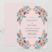 Invitation Mariage Fleur de Corail Rose Céleste (Devant / Derrière)