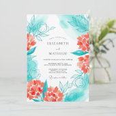 Invitation Mariage Fleur de Corail Sarcelle (Debout devant)