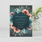 Invitation Mariage Fleur de Corail Sombre de Nuit (Debout devant)
