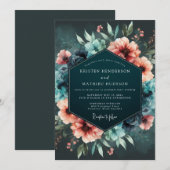 Invitation Mariage Fleur de Corail Sombre de Nuit (Devant / Derrière)