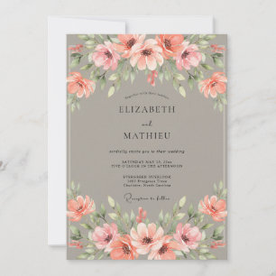 Invitation Mariage Fleur de Corail Taupe